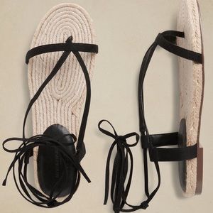 NWT BANANA REPUBLIC Leather Espadrille Gladiator Sandals Black